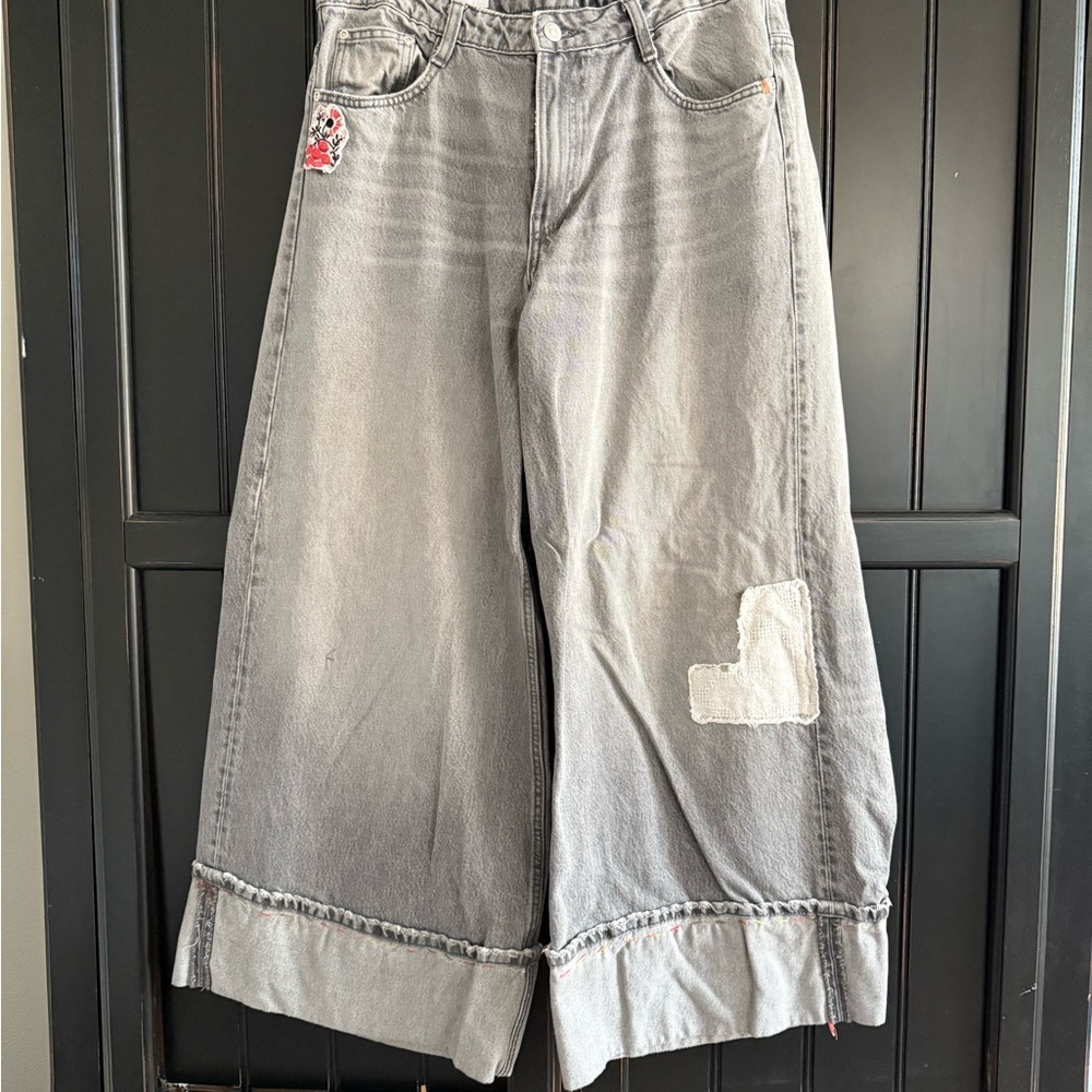 Zara Gray Super Wide-Leg Jeans